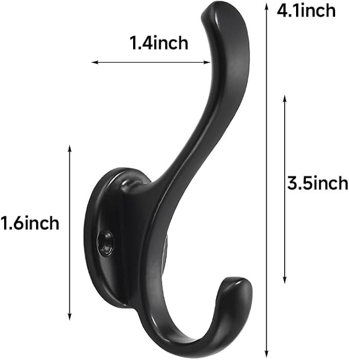 10 Pack Black Coat Hooks Wall Mount Heavy Duty Utility Retro Double Hooks - Image 2