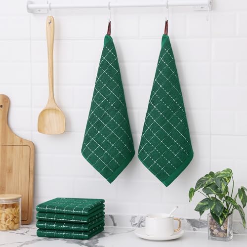 Homaxy 100% Cotton Terry Kitchen Dish Cloths, 4 Pack, Dark Green - Image 6