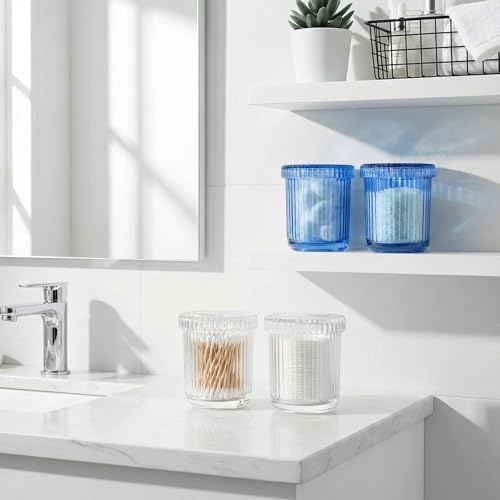 Navy Blue Thick Glass Bathroom Qtip Holder, 2 Pack - Image 4