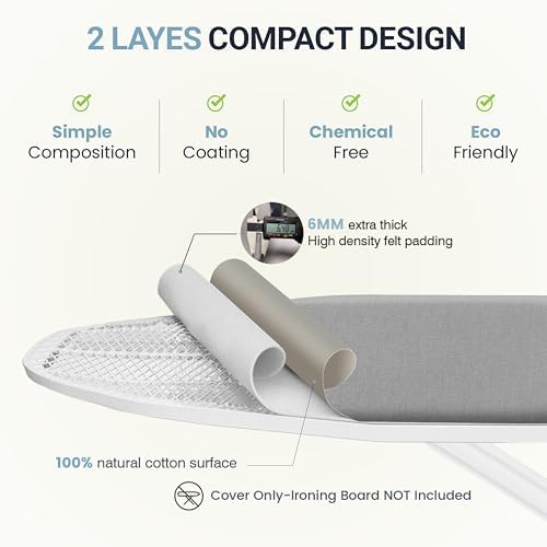 UniSimp Ironing Board Cover and Pad 18"x49" Extra Thick Natural Cotton - Image 3