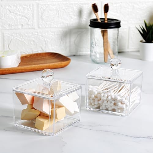 SheeChung Square Acrylic Qtip Holder, 2 Pack Bathroom Canisters - Image 3