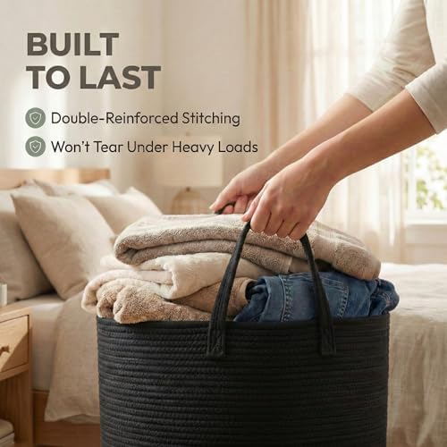 JMvicyroam 115L Extra Large Machine Washable Cotton Rope Blanket Basket - Image 6