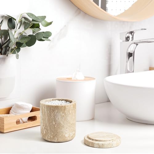Marble Qtip Holder with Lid Natural Cotton Ball Container - Image 5