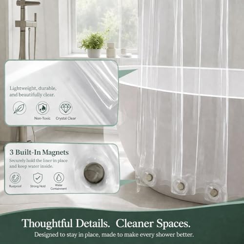 EHZNZIE Crystal Clear Shower Curtain Liner 54x72, PEVA Waterproof Bath Curtain - Image 7