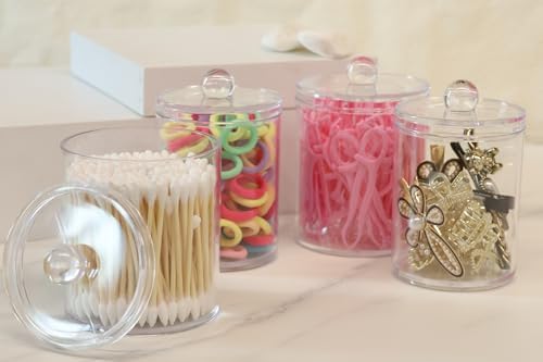 1 Pack Acrylic Qtip Holder Dispenser, Canisters Apothecary Jar Set, 12 oz - Image 5