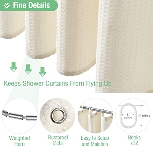 Dynamene Waffle Shower Curtain 256 GSM Heavy Duty Fabric 72x72 Cream/Ivory - Image 5