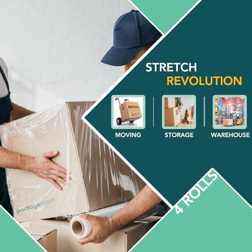 PackageZoom 4 Rolls Clear Stretch Wrap Film 18” x 1500 feet Plastic Wrap - Image 3