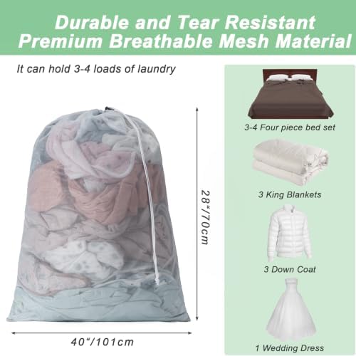 1 Pack Mesh Travel Laundry Bag 28" x 40"Extra Large Dirty Clothes Organizer - Image 2