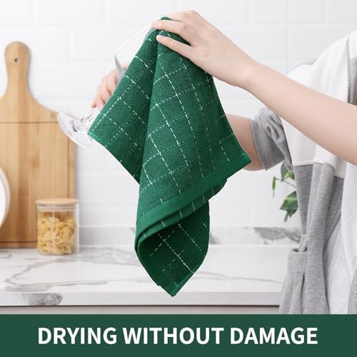 Homaxy 100% Cotton Terry Kitchen Towels, 7 Pack, Dark Green - Image 4