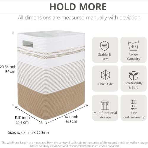 Rectangular Cotton Rope Laundry Hamper 60L Foldable Basket - Image 2