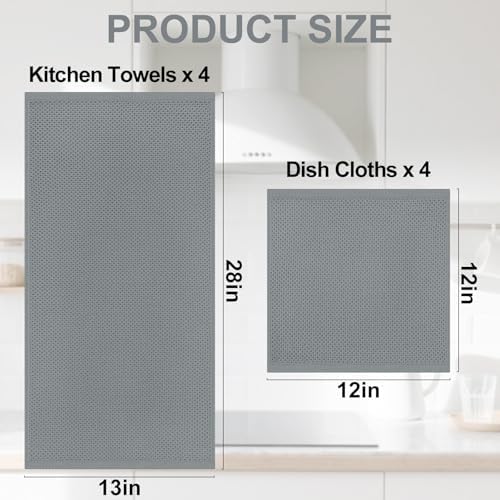Homaxy 8 Pack 100% Cotton Kitchen Towels and Dishcloths Set - Image 4