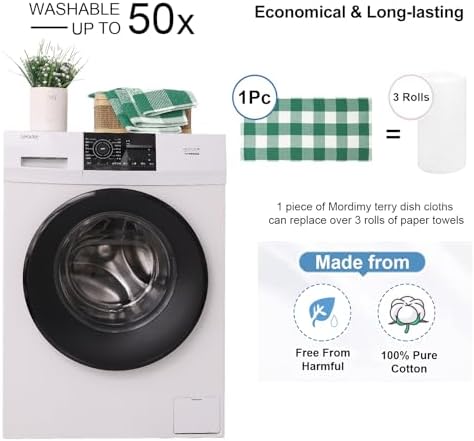 Mordimy 8 Pack Kitchen Towels and Dishcloths Set, Dark Green & White - Image 6