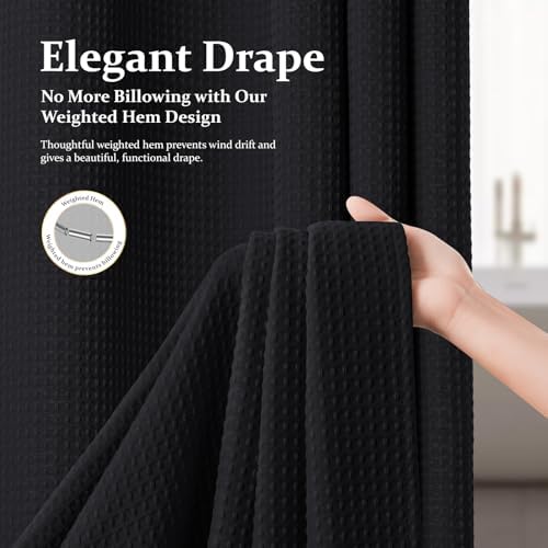 Dynamene Long Waffle Shower Curtain 256 GSM Heavy Fabric 72x78 Black - Image 4
