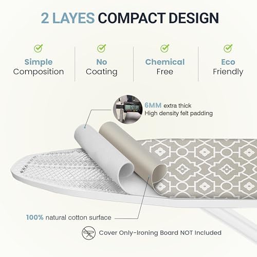 UniSimp Ironing Board Cover and Pad 18"x54" Extra Thick Natural Cotton Scorch & - Image 3