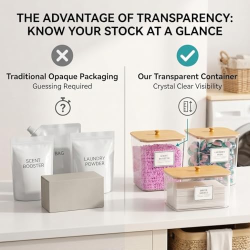 FUSHITON Laundry Pods Storage Container, 2+1 Set Clear Storage Bins - Image 6