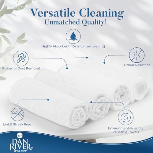 DAN RIVER 24-Pack White Microfiber Towels – Ultra Absorbent, Lint Free Towels & - Image 3