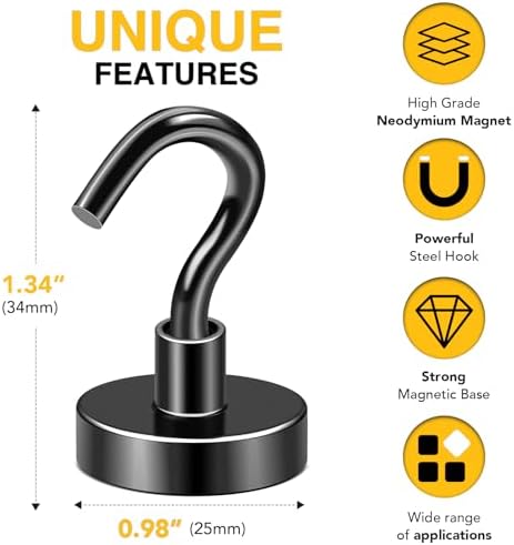 DIYMAG Magnetic Hooks, 85lbs 10pcs Cruise Cabin Essentials Heavy Duty Black - Image 3