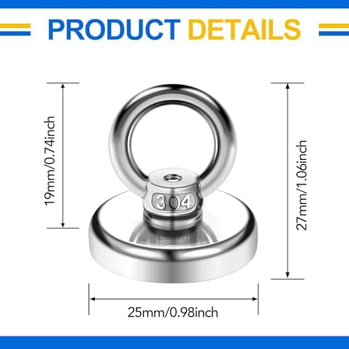 DIYMAG Magnetic Hooks with Countersunk Hole Eyebolt 60LBS 6 Pack - Image 2