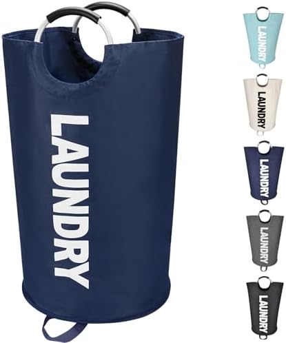 Maxsilan 90L Large Laundry Basket Bag, Collapsible Tall Hamper, Dark Blue by Maxsilan