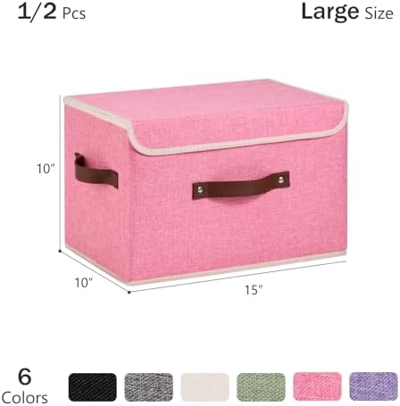 Storage Bins Box with Lids Decorative Cotton Linen Fabric Baskets - Image 3