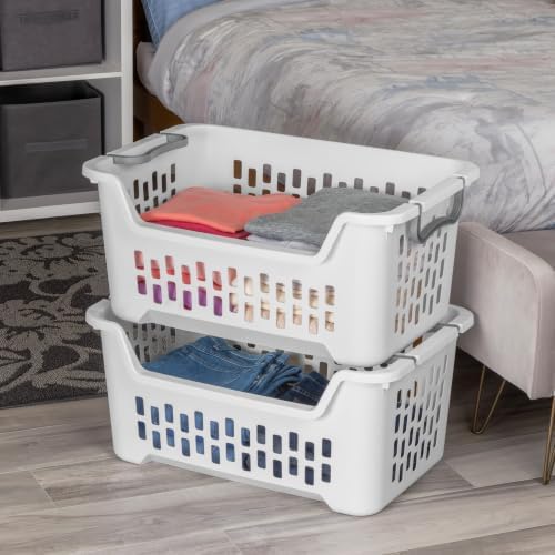 Sterilite 18 Pack Stacking Laundry Basket, 2 Bushel Clothes Hamper - Image 6