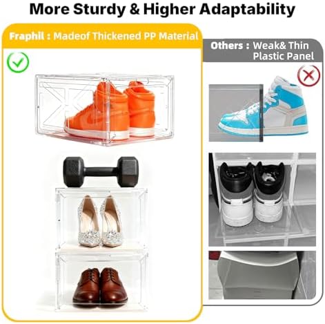1 Pack Drop Front Shoe Box for Men’s Sneakers, Stackable Magnetic Display Case - Image 5
