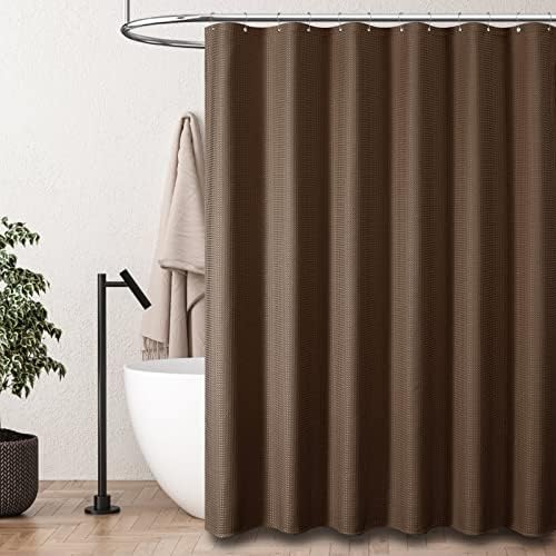 Dynamene Extra Long Waffle Shower Curtain 256 GSM Fabric 72"x84" Brown - Image 6