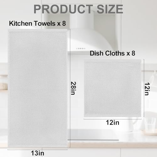 Homaxy 16 Pack 100% Cotton Kitchen Towels and Dishcloths Set, Light Gray - Image 4