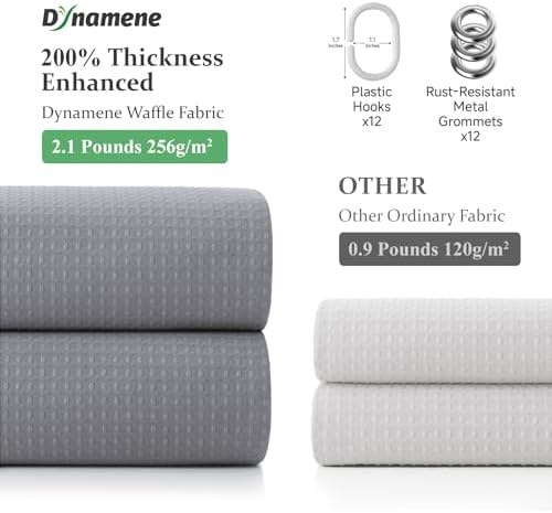 Dynamene Long Waffle Shower Curtain 256 GSM Heavy Fabric 72x80 Grey/Gray - Image 5