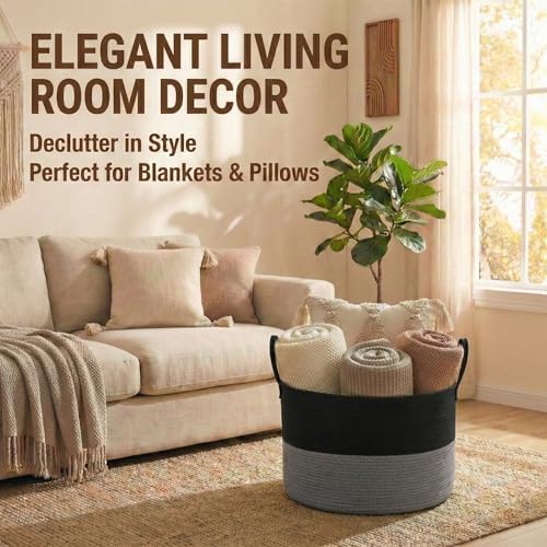 JMvicyroam 115L Extra Large Machine Washable Cotton Rope Blanket Basket - Image 2