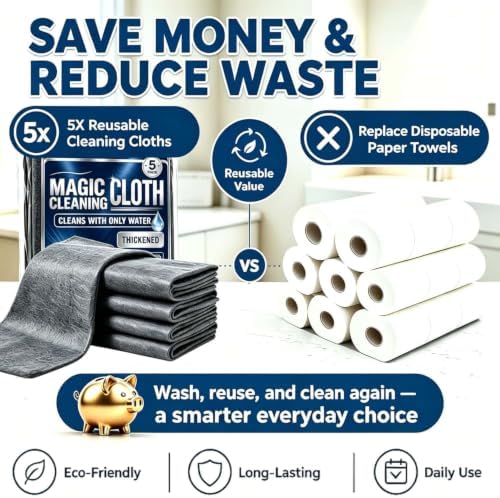 Magic Cleaning Cloth, 5 Pack XXL Microfiber Cleaning Cloths - Image 6
