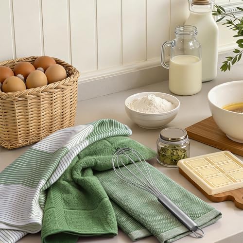 Homaxy 6 Pack Cotton Terry Premium Kitchen Towels, 18 x 28 in, Grass Green - Image 5