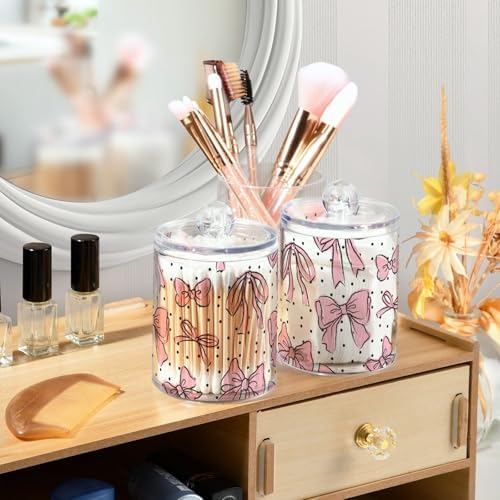 4 Pack Apothecary Jars Bathroom Bow Pink Qtip Holder Dispenser Clear Plastic - Image 6
