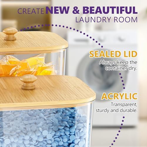 3+1 Pack Bamboo Laundry Pods Container, Large Laundry Detergent Powder Storage - Image 4