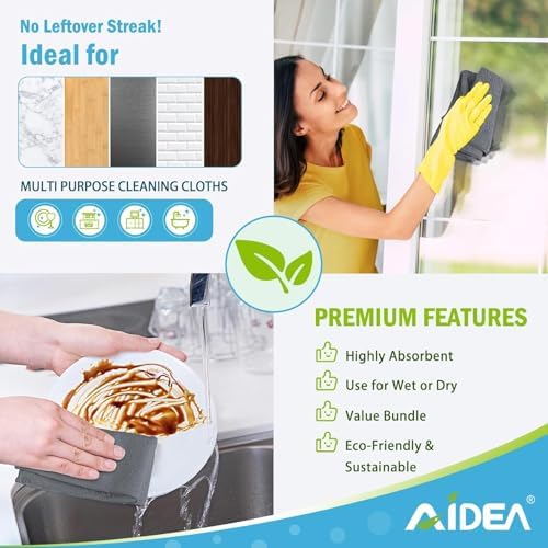 AIDEA Microfiber Cleaning Cloth Grey 100PK, Microfiber Towels 11.5"×11.5" - Image 6