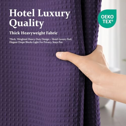 Dynamene Extra Wide Waffle Shower Curtain 256 GSM Fabric 108x72 Purple - Image 6