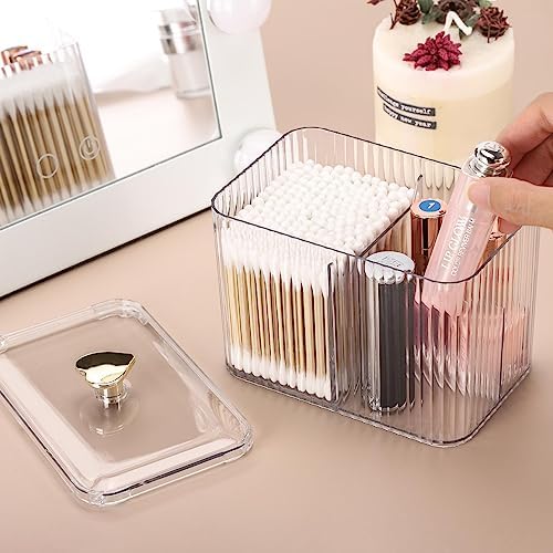 Tbestmax Qtip Holder Dispenser 3-Section Clear Bathroom Organizer Jar 3 Grids - Image 2