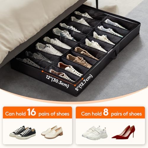 Lifewit Under Bed Shoe Storage Organizer 2 Pack, 4.3 Inches Profile Fabric - Image 3
