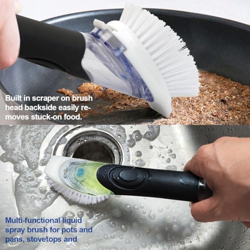 CELOX Dish Brush with Soap Dispenser, 1 Wand & 3 Brush Heads Black - Image 3