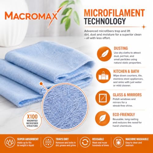 Macro Max Microfiber Glass Cloths 2 Pack, Streak Free Window - Image 5