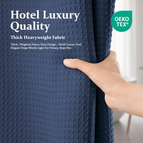 Dynamene Stall Waffle Shower Curtain 256 GSM Heavy Fabric 60x84 Navy Blue - Image 6