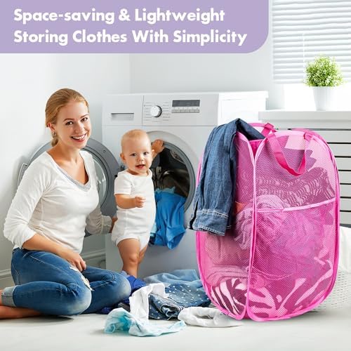 Pop Up Laundry Hamper, 70 L Collapsible Mesh Basket - Image 7