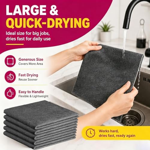 5 Pack Magic Cleaning Cloth, Thick Microfiber Streak Free Cleaning Wipes - Image 3