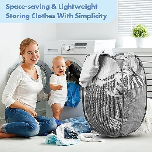 2 Pack Pop Up Laundry Hampers, 70 L Collapsible Foldable Mesh Basket - Image 6
