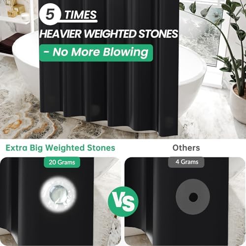 AmazerBath Black Shower Curtain Liner Plastic, Thick PEVA Shower Curtain Black - Image 3