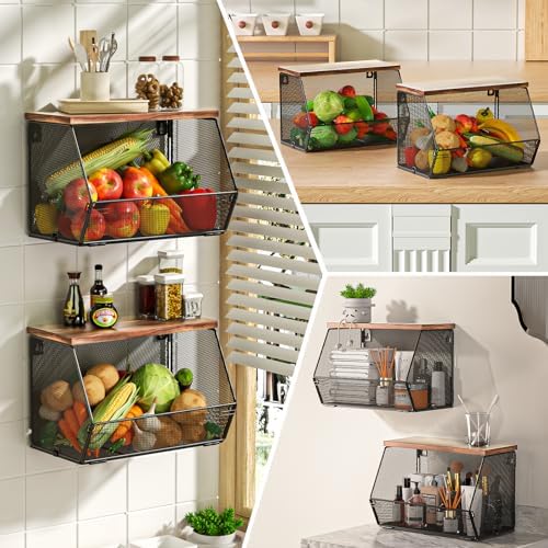 Stackable Fruit Basket for Kitchen Countertop Space Saving, Wall Mounted Mesh - Image 6