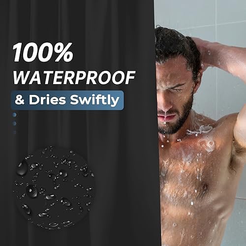 AmazerBath Black Shower Curtain Liner Plastic, Thick PEVA Shower Curtain Black - Image 5