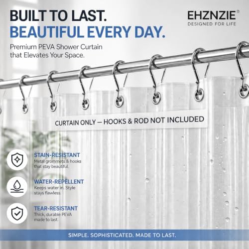 EHZNZIE Crystal Clear Shower Curtain Liner 54x72, PEVA Waterproof Bath Curtain - Image 2