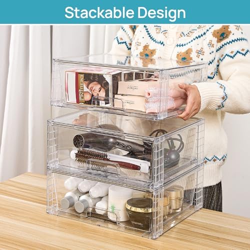 Vtopmart 3 Pack Large Clear Stackable Storage Drawers - Image 2