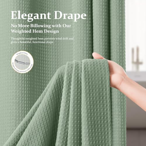 Dynamene Extra Wide Waffle Shower Curtain 256 GSM Fabric 84x72 Sage Green - Image 4